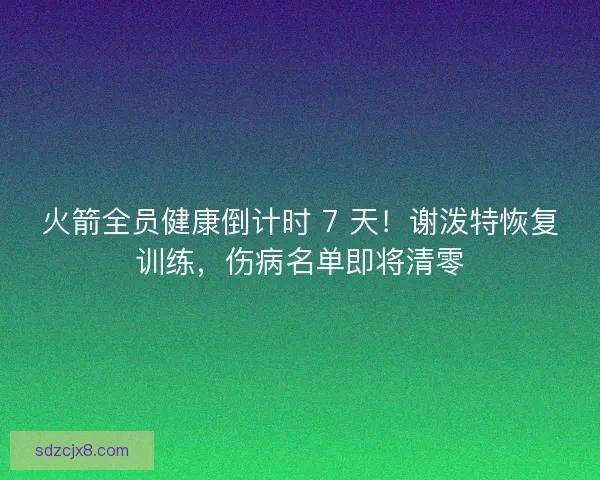 火箭全员健康倒计时 7 天！谢泼特恢复训练，伤病名单即将清零